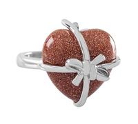 LCDIUDIU Heart Bow Tie Shaped Natural Stone Rings, Silver Inlay Energy Red Jasper Gemstone Rings Open Adjustable Finger Circlet Thumb Band Reiki Jewelry Gift for Her Girlfriend Brown Sandstone