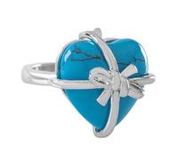 LCDIUDIU Heart Bow Tie Shaped Natural Stone Rings, Silver Inlay Energy Red Jasper Gemstone Rings Open Adjustable Finger Circlet Thumb Band Reiki Jewelry Gift for Her Girlfriend Blue Turquoise