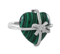LCDIUDIU Heart Bow Tie Shaped Natural Stone Rings, Silver Inlay Energy Red Jasper Gemstone Rings Open Adjustable Finger Circlet Thumb Band Reiki Jewelry Gift for Her Girlfriend Malachite