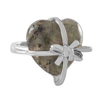 LCDIUDIU Heart Bow Tie Shaped Natural Stone Rings, Silver Inlay Energy Red Jasper Gemstone Rings Open Adjustable Finger Circlet Thumb Band Reiki Jewelry Gift for Her Girlfriend Labradorite