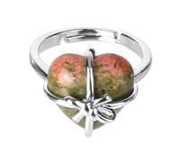 LCDIUDIU Heart Bow Tie Shaped Natural Stone Rings, Silver Inlay Energy Red Jasper Gemstone Rings Open Adjustable Finger Circlet Thumb Band Reiki Jewelry Gift for Her Girlfriend Unakite