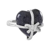 LCDIUDIU Heart Bow Tie Shaped Natural Stone Rings, Silver Inlay Energy Red Jasper Gemstone Rings Open Adjustable Finger Circlet Thumb Band Reiki Jewelry Gift for Her Girlfriend Blue Sandstone