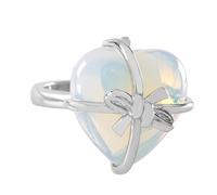 LCDIUDIU Heart Bow Tie Shaped Natural Stone Rings, Silver Inlay Energy Red Jasper Gemstone Rings Open Adjustable Finger Circlet Thumb Band Reiki Jewelry Gift for Her Girlfriend Opal
