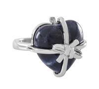 LCDIUDIU Heart Bow Tie Shaped Natural Stone Rings, Silver Inlay Energy Red Jasper Gemstone Rings Open Adjustable Finger Circlet Thumb Band Reiki Jewelry Gift for Her Girlfriend Sodalite