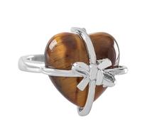LCDIUDIU Heart Bow Tie Shaped Natural Stone Rings, Silver Inlay Energy Red Jasper Gemstone Rings Open Adjustable Finger Circlet Thumb Band Reiki Jewelry Gift for Her Girlfriend Tiger Eye Stone