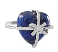 LCDIUDIU Heart Bow Tie Shaped Natural Stone Rings, Silver Inlay Energy Red Jasper Gemstone Rings Open Adjustable Finger Circlet Thumb Band Reiki Jewelry Gift for Her Girlfriend Lapis