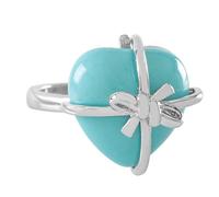 LCDIUDIU Heart Bow Tie Shaped Natural Stone Rings, Silver Inlay Energy Red Jasper Gemstone Rings Open Adjustable Finger Circlet Thumb Band Reiki Jewelry Gift for Her Girlfriend Turquoise