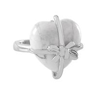 LCDIUDIU Heart Bow Tie Shaped Natural Stone Rings, Silver Inlay Energy Red Jasper Gemstone Rings Open Adjustable Finger Circlet Thumb Band Reiki Jewelry Gift for Her Girlfriend Howlite