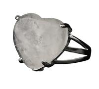LCDIUDIU Heart Shaped Natural Stone Rings, Silver Inlay Energy Rose Quartz Gemstone Rings Open Adjustable Finger Circlet Thumb Band Reiki Jewelry Gift for Girlfriend Wife White Crystal