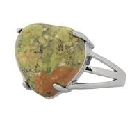LCDIUDIU Heart Shaped Natural Stone Rings, Silver Inlay Energy Rose Quartz Gemstone Rings Open Adjustable Finger Circlet Thumb Band Reiki Jewelry Gift for Girlfriend Wife Unakite