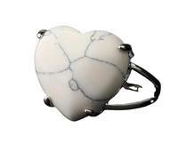 LCDIUDIU Heart Shaped Natural Stone Rings, Silver Inlay Energy Rose Quartz Gemstone Rings Open Adjustable Finger Circlet Thumb Band Reiki Jewelry Gift for Girlfriend Wife Howlite