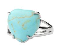 LCDIUDIU Heart Shaped Natural Stone Rings, Silver Inlay Energy Rose Quartz Gemstone Rings Open Adjustable Finger Circlet Thumb Band Reiki Jewelry Gift for Girlfriend Wife Turquoise