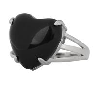 LCDIUDIU Heart Shaped Natural Stone Rings, Silver Inlay Energy Rose Quartz Gemstone Rings Open Adjustable Finger Circlet Thumb Band Reiki Jewelry Gift for Girlfriend Wife Black Obsidian