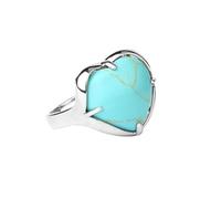 LCDIUDIU Heart Shaped Stone Ring, Silver Setting Black Obsidian Gemstone Rings Open Adjustable Finger Circlet Thumb Band Jewelry Gift for Her Girlfriend Wife Mom Turquoise