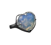 LCDIUDIU Heart Shaped Stone Ring, Silver Setting Black Obsidian Gemstone Rings Open Adjustable Finger Circlet Thumb Band Jewelry Gift for Her Girlfriend Wife Mom Opal