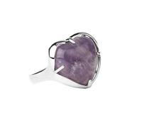 LCDIUDIU Heart Shaped Stone Ring, Silver Setting Black Obsidian Gemstone Rings Open Adjustable Finger Circlet Thumb Band Jewelry Gift for Her Girlfriend Wife Mom Amethyst