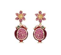 LCDIUDIU Hypoallergenic Earrings, Red Pomegranate Fruit Flowers Inlaid Zirconia Unique Chic Hypoallergenic Earrings Dangling Dangly Luxury Jewelry For Women Lady Girls Marry Birthday Xmas Gifts