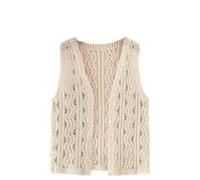 LCDIUDIU Knitted Waistcoats,Womens Crochet Waistcoat Retro White Hollow Ripple Stripe Sleeveless Open Front Short Vest Shawl Cardigan Knit Boho Hippie Gilet Blouse Summer Bikini Cover Up,Beige