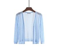 LCDIUDIU Ladies Cardigans,Women'S Bolero Cardigan Shrug Jacket Casual Plain 3/4 Sleeve Open Front Summer Thin See Through Knitting Crop Cardigan V-Neck Elegant Festival Party Mesh Jacket,Light Blue,L