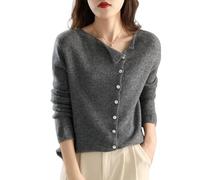 LCDIUDIU Ladies Cardigans,Women'S Short Knitted Cardigans Fashion Plain Grey Long Sleeve Asymmetrical Button Open Front Sweaters Cardigan Elegant Autumn Soft Knit Outerwear Jacket,M