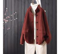 LCDIUDIU Ladies Cardigans,Women'S Sweaters Knitted Cardigans Coat Casual Loose Brick Red Stand Collar Cardigan Button Long Sleeve Open Front Cardigan Winter Elegant Soft Knit Outerwear Jacket,Xxl