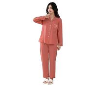 LCDIUDIU Ladies Pyjamas,Women'S Pyjama Sets Pink Cotton Lapel Button Heart Letter Stripe Pocket Casual Cosy Warm Long Sleeve Pjs Top &Amp; Bottoms Set Nightwear Soft Sleepwear Loungewear,Love Red,M
