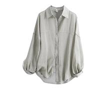 LCDIUDIU Ladies Shirts,Women'S Lightweight Tencel Blouse Button Down Shirt Jacket Purple Lapel Stitching Casual Loose Shirt Long Sleeve Elegant Blouse Work Shirt Cover Up Tops,Green,S