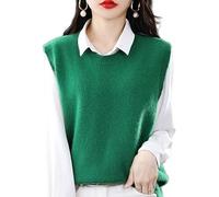 LCDIUDIU Ladies Waistcoats Jumpers Wool Crew Neck,Green Sleeveless Fine Knitted Vest Vintage Pullover Sweater Tank Top Ribbed Knit Hem Jumpers Gilets Casual Basic Knitwear Vest,S