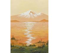 LCDIUDIU Large Oil Paintings On Canvas, Modern Abstract Orange Lake Reflecting Snowy Mountain Scenery Texture Artwork Unframed Wall Art for Living Room Bedroom Office Home Decor 120X180Cm(48X72Inch)