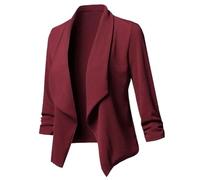 LCDIUDIU Lightweight Thin 3/4 Ruched Sleeve Blazer for Women, Blue Open Front Cardigan Cropped Slim Fit Tunic Bolero Jacket Casual Work Office Evening Dresses Wedding Elegant Suit Tops, Burgundy, 5X
