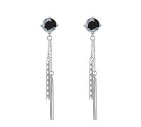 LCDIUDIU Long Dangle Sterling Silver 925 Ladies Earrings, Round Cut Zircon Dangling Long Bar Rhinestones Studs Hypoallergenic Wedding Bridal Drop Earrings for Women Girls Black