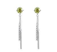 LCDIUDIU Long Dangle Sterling Silver 925 Ladies Earrings, Round Cut Zircon Dangling Long Bar Rhinestones Studs Hypoallergenic Wedding Bridal Drop Earrings for Women Girls Olive Green