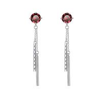 LCDIUDIU Long Dangle Sterling Silver 925 Ladies Earrings, Round Cut Zircon Dangling Long Bar Rhinestones Studs Hypoallergenic Wedding Bridal Drop Earrings for Women Girls Red