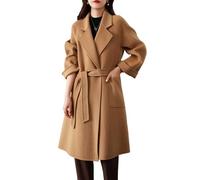 LCDIUDIU Long Wool Blazer Coat For Women, Camel Long Sleeves Notched Lapels Open Front Kimono Cardigan Jacket with Blet Fall Winter Warm Elegant Overcoat Camel L