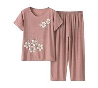 LCDIUDIU Middle-Aged And Elderly Loungewear Sets for Women Summer, Green Crew Neck Floral Print T-Shirt Elastic Waist Cropped Trousers 2 Piece Outfits Co Ord Sets Khaki S