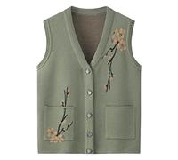 LCDIUDIU Middle Aged And Elderly Warm Knitted Cardigan Sweaters Sleeveless Vest,Old Lady Casual Green Top Grandma Knitted Cardigan Coat Jacket Women'S Spring Autumn Warm Waistcoats,M