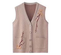 LCDIUDIU Middle Aged And Elderly Warm Knitted Cardigan Sweaters Sleeveless Vest,Old Lady Casual Khaki Top Grandma Knitted Cardigan Coat Jacket Women'S Spring Autumn Warm Waistcoats,Xxl