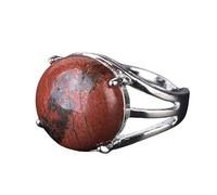 LCDIUDIU Natural Agate Onyx Stone Rings, Silver Setting Round Gemstone Energy Rings Open Adjustable Finger Circlet Thumb Band Jewelry Gift for Her Girlfriend Wife Mom Red Jasper