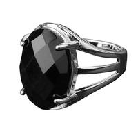 LCDIUDIU Natural Stone Adjustable Open Rings, Silver Setting Oval Faceted Green Aventurine Gemstone Rings Finger Circlet Thumb Band Jewelry Gift for Her Girlfriend Wife Mom Black Onyx