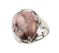 LCDIUDIU Natural Stone Adjustable Open Rings, Silver Setting Oval Shape Watermelon Crystal Gemstone Rings Finger Circlet Thumb Band Jewelry Gift for Her Girlfriend Wife Mom Line Rhodolite
