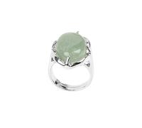 LCDIUDIU Natural Stone Adjustable Open Rings, Silver Setting Oval Shape Watermelon Crystal Gemstone Rings Finger Circlet Thumb Band Jewelry Gift for Her Girlfriend Wife Mom Green Aventurine
