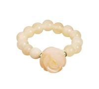 LCDIUDIU Natural Stone Beaded Stretch Stackable Ring 5Mm, Reiki Black Obsidian Rose Flowers Round Beads Energy Gem Finger Circlet Thumb Band Jewelry Gift for Girlfriend Wife Sun Stone