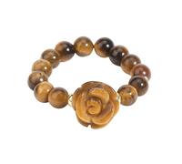 LCDIUDIU Natural Stone Beaded Stretch Stackable Ring 5Mm, Reiki Black Obsidian Rose Flowers Round Beads Energy Gem Finger Circlet Thumb Band Jewelry Gift for Girlfriend Wife Tiger Eye Stone