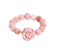 LCDIUDIU Natural Stone Beaded Stretch Stackable Ring 5Mm, Reiki Black Obsidian Rose Flowers Round Beads Energy Gem Finger Circlet Thumb Band Jewelry Gift for Girlfriend Wife Line Rhodonite