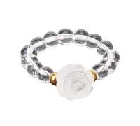 LCDIUDIU Natural Stone Beaded Stretch Stackable Ring 5Mm, Reiki Black Obsidian Rose Flowers Round Beads Energy Gem Finger Circlet Thumb Band Jewelry Gift for Girlfriend Wife Rock Crystal