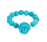 LCDIUDIU Natural Stone Beaded Stretch Stackable Ring 5Mm, Reiki Black Obsidian Rose Flowers Round Beads Energy Gem Finger Circlet Thumb Band Jewelry Gift for Girlfriend Wife Blue Turquoise