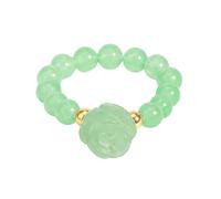 LCDIUDIU Natural Stone Beaded Stretch Stackable Ring 5Mm, Reiki Black Obsidian Rose Flowers Round Beads Energy Gem Finger Circlet Thumb Band Jewelry Gift for Girlfriend Wife Green Aventurine