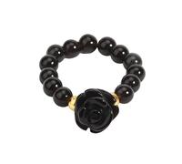 LCDIUDIU Natural Stone Beaded Stretch Stackable Ring 5Mm, Reiki Black Obsidian Rose Flowers Round Beads Energy Gem Finger Circlet Thumb Band Jewelry Gift for Girlfriend Wife Black Obsidian