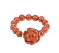 LCDIUDIU Natural Stone Beaded Stretch Stackable Ring 5Mm, Reiki Black Obsidian Rose Flowers Round Beads Energy Gem Finger Circlet Thumb Band Jewelry Gift for Girlfriend Wife Red Jasper