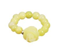 LCDIUDIU Natural Stone Beaded Stretch Stackable Ring 5Mm, Reiki Black Obsidian Rose Flowers Round Beads Energy Gem Finger Circlet Thumb Band Jewelry Gift for Girlfriend Wife Prehnite Stone